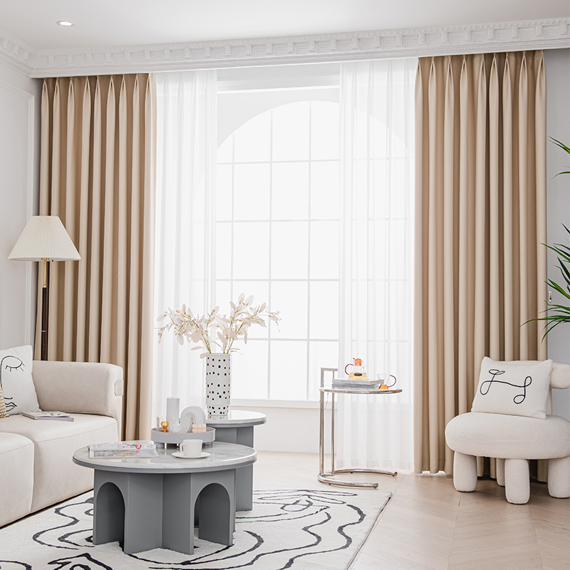 奶油色遮光窗帘全遮光卧室成u品布挂钩式新款客厅202V1年轻奢垂直
