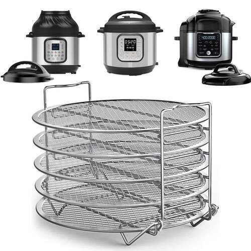 不锈钢304圆形5层可堆叠脱水架适配Instant Pot 8qt和NINJA 6.5qt
