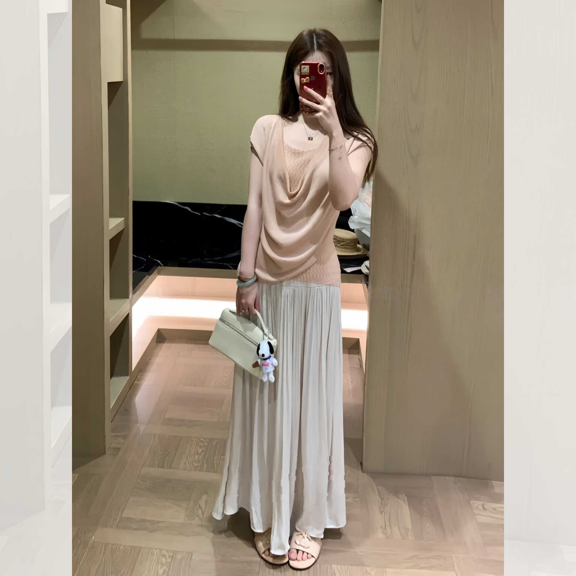 韩系清新荡领拼接小衫半裙套装垂感冰凉轻薄透气都市女性通勤约会