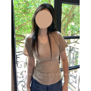 超柔天丝修身 显瘦高级感日常百搭女氛围感 桃心领短袖 T恤夏薄款
