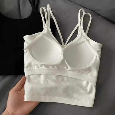 2025夏季双肩带胸垫一体打底背心女短款防走光吊带无袖上衣可外穿