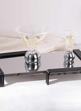 现代摆件简约欧式轻奢几何长方形镜面收纳托盘样板房售Z楼处装饰