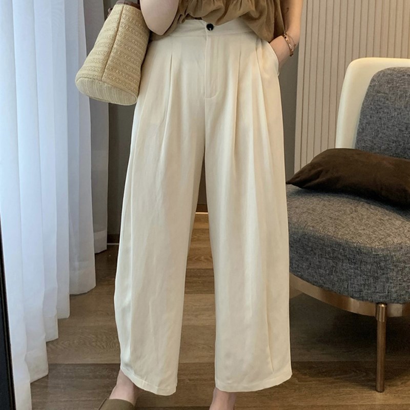 白色裤子夏季薄款女小个子穿搭大码胖妹妹宽松遮胯显瘦九分阔腿裤
