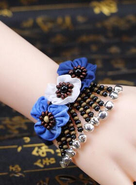 云南民族风蓝染扎染布艺手链大理丽江热卖手工缝制花朵多款可选