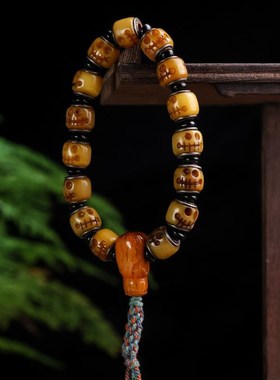 藏式牛骨尸陀林手串佛珠文玩手工雕刻个性款饰品单圈男士手链霸气