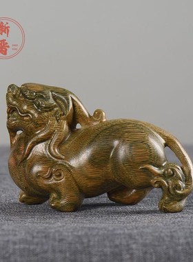 绿檀木雕刻貔貅手把件实木随身招财瑞兽居家装饰桌面摆件文玩工艺