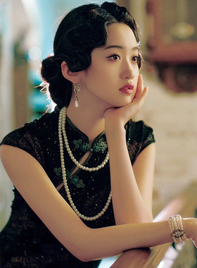 搭配旗袍珍珠项炼女士双层复古多层颈炼装饰品长版锁骨毛衣炼1155