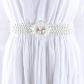 连衣裙子装 珍珠腰链韩国时尚 韩版 饰腰带女宽腰封弹力镶水钻裙带