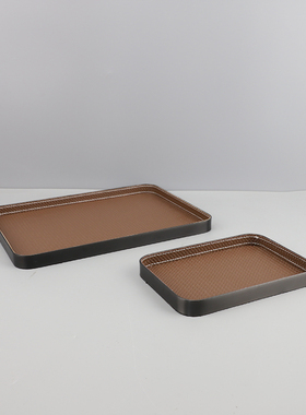 简约金属皮革托盘摆件样板间家居客厅茶几桌面收纳果盘.创意装饰