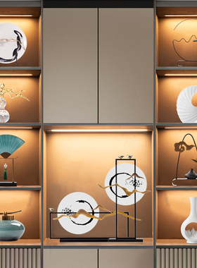 新中式摆件高端禅k意客厅办公室玄关酒柜博古架样板间家居软装饰