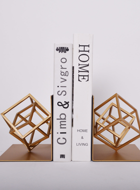 现代金属书档桌面摆设欧式轻奢样板房软装书房装饰品摆件美式书靠