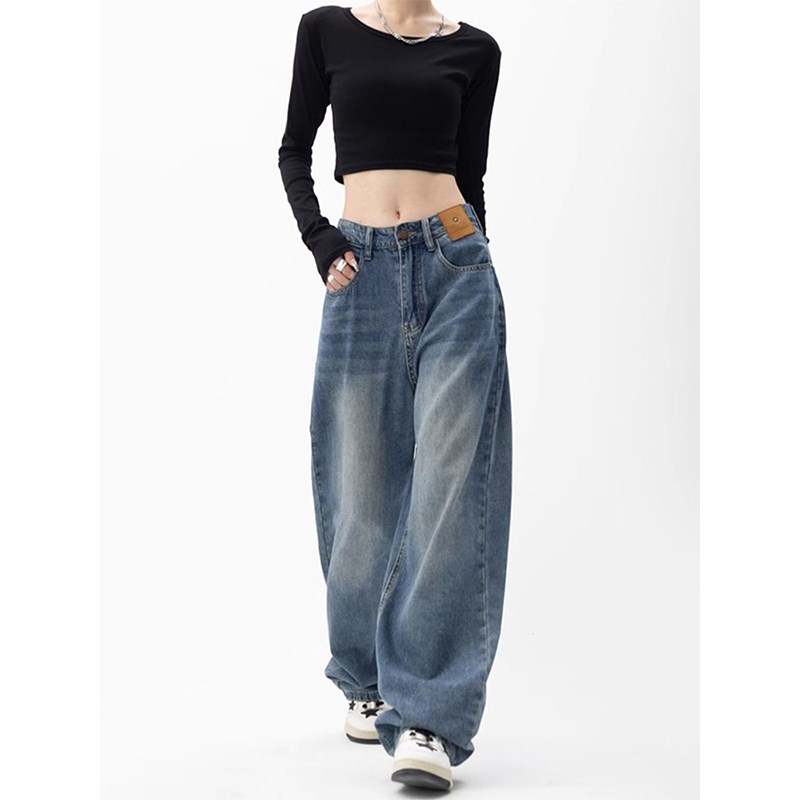 春款阔腿牛仔裤小个子女梨型身材大码胯宽大粗腿显瘦直筒高腰裤子