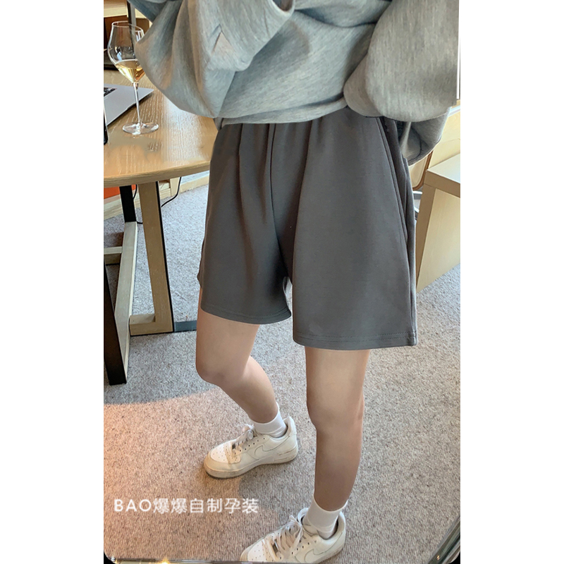 孕妇低腰运动短裤女夏季外t穿宽松纯棉春秋休闲阔腿裤托腹裤子灰