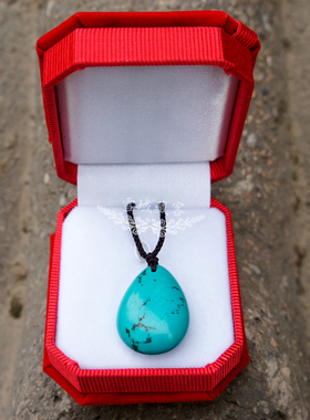 纯天然绿松石吊坠 女 时尚复古水滴项链可调节绳手工民族风饰品