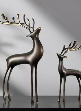 招财铜鹿摆件高档家居轻奢办公室桌面客厅电视柜酒柜装饰结婚礼物