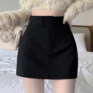 黑色包臀短裤裙女2025秋冬加厚配靴子美式A字短裙高腰显瘦半身裙
