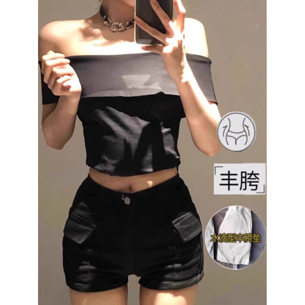 辣妹性感显腿长大口袋丰胯牛仔短裤高腰紧身显瘦时尚百搭包臀热裤