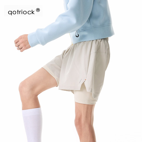 QOTRIOCK户外假两件速干内衬短裤