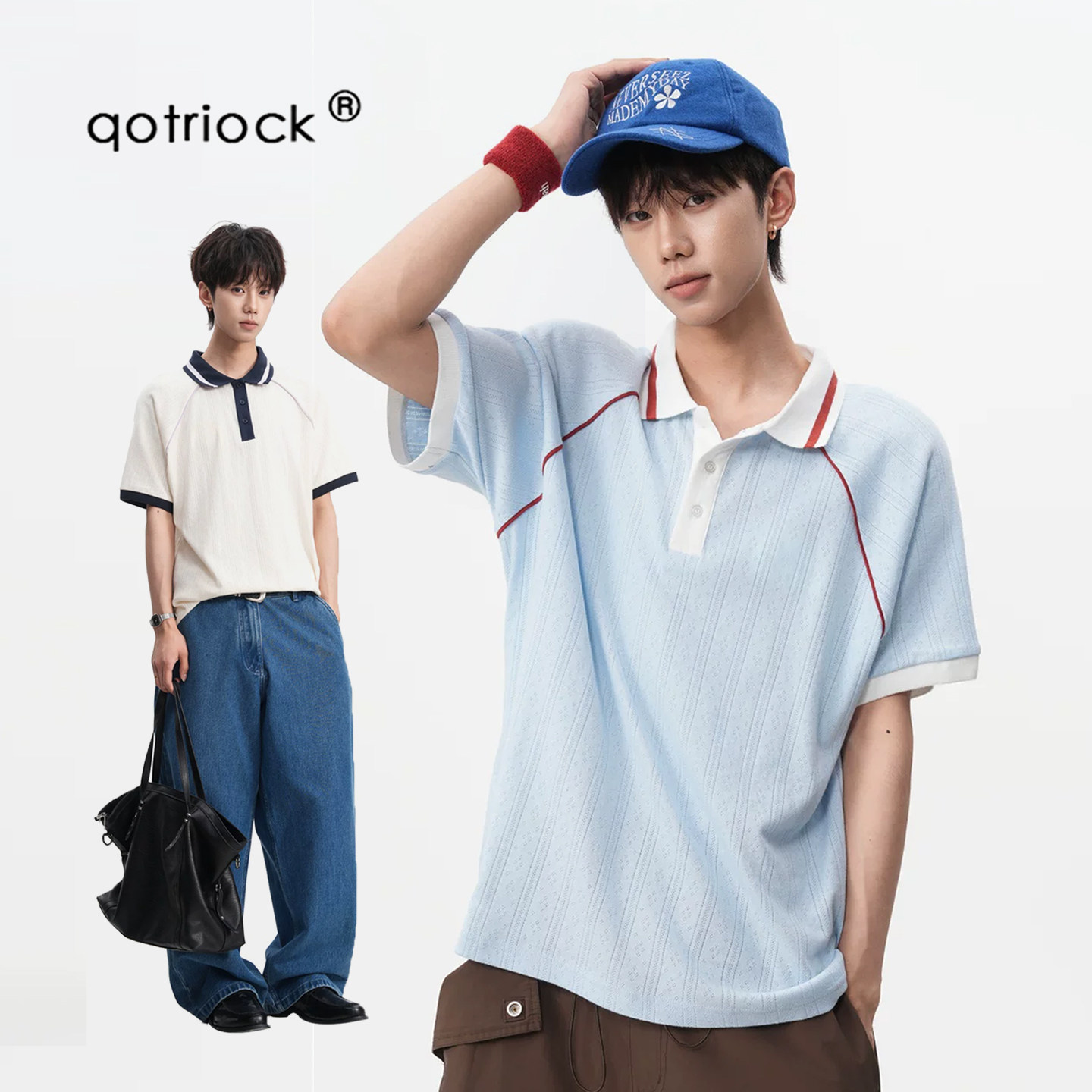 QOTRIOCK美式学院风撞色Polo短袖图片