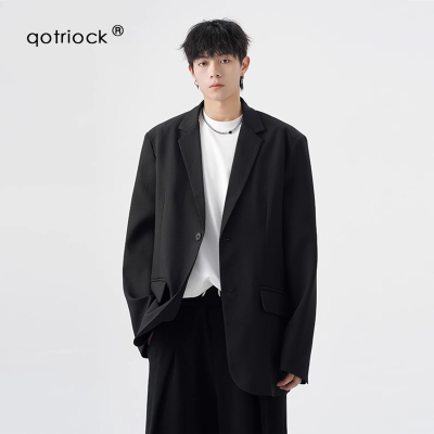 QOTRIOCK美式复古黑色西服男春季