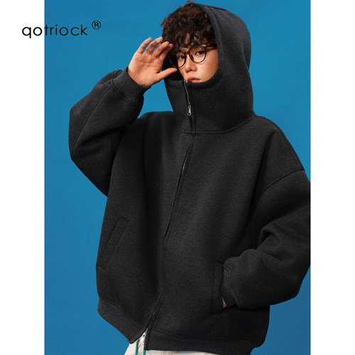QOTRIOCK重磅墨灰色廓形连帽卫衣