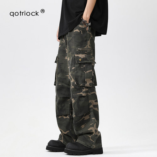 QOTRIOCK美式军绿色迷彩工装裤男