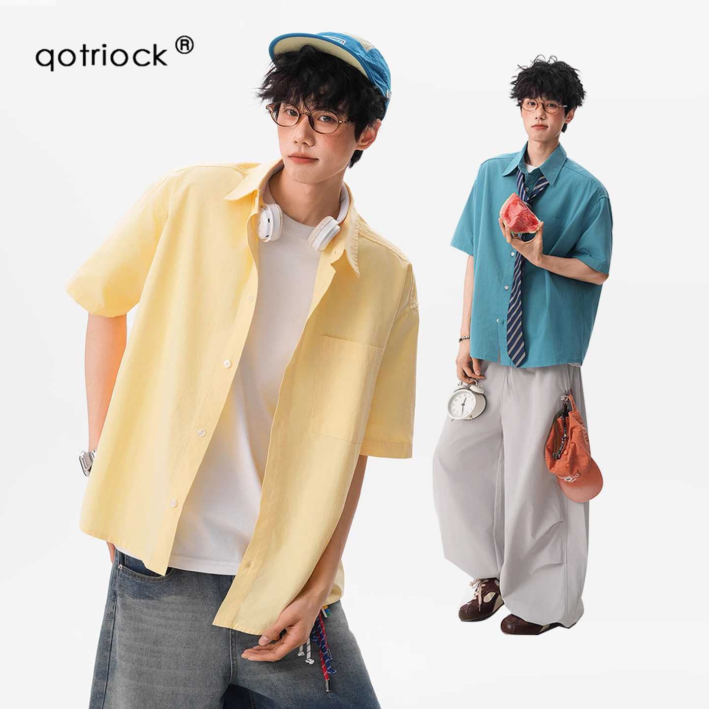 QOTRIOCK美式彩色短袖衬衫夏季潮图片