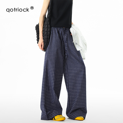 QOTRIOCK蓝色格纹凉感速干休闲裤