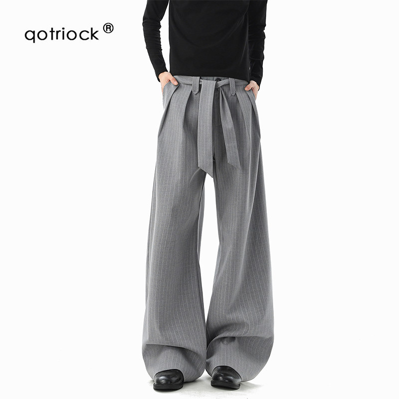 QOTRIOCK老钱风条纹剑道弯刀西裤图片