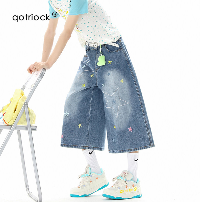 QOTRIOCK多巴胺星星刺绣牛仔短裤图片