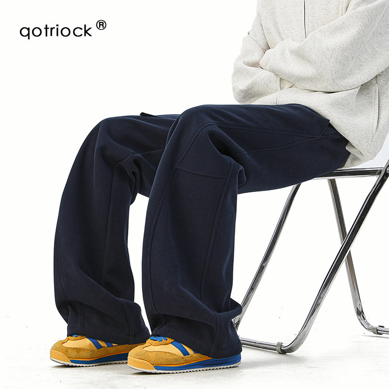 QOTRIOCK美式拼接解构弯刀卫裤男图片