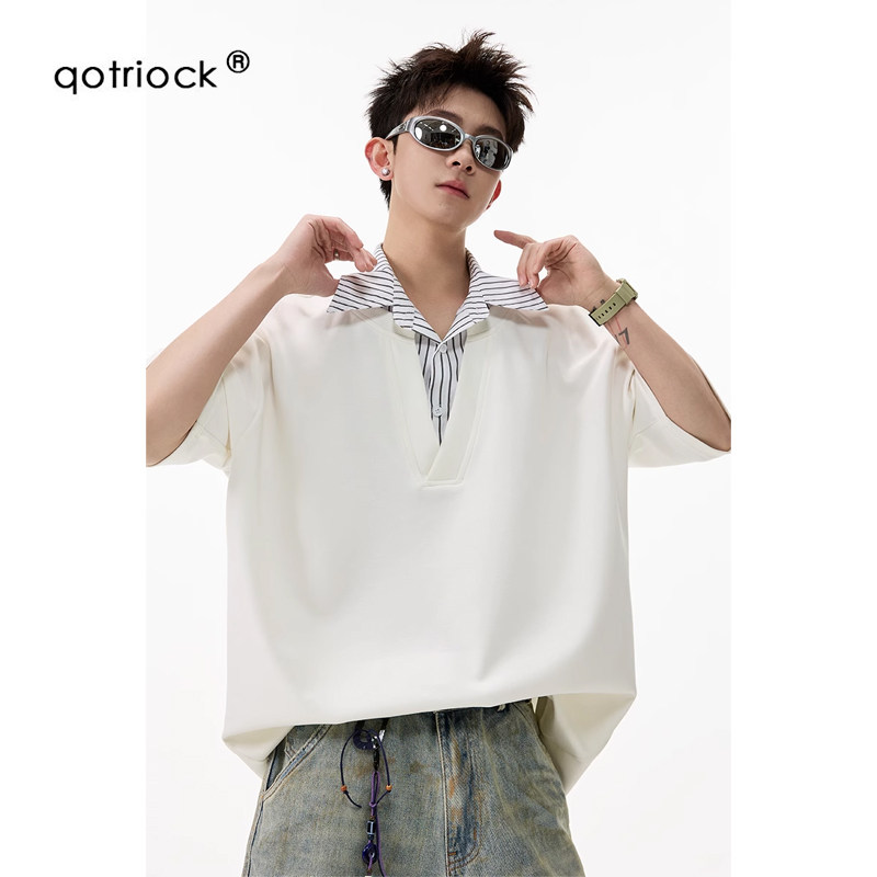 QOTRIOCK假两件拼接polo领短袖男图片