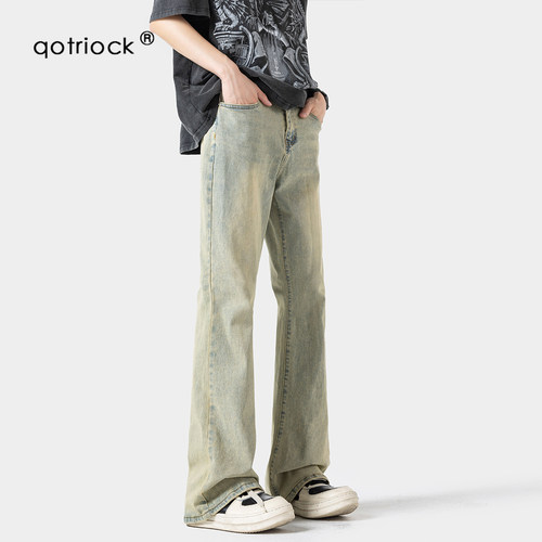 QOTRIOCK美式黄泥染牛仔裤男秋季