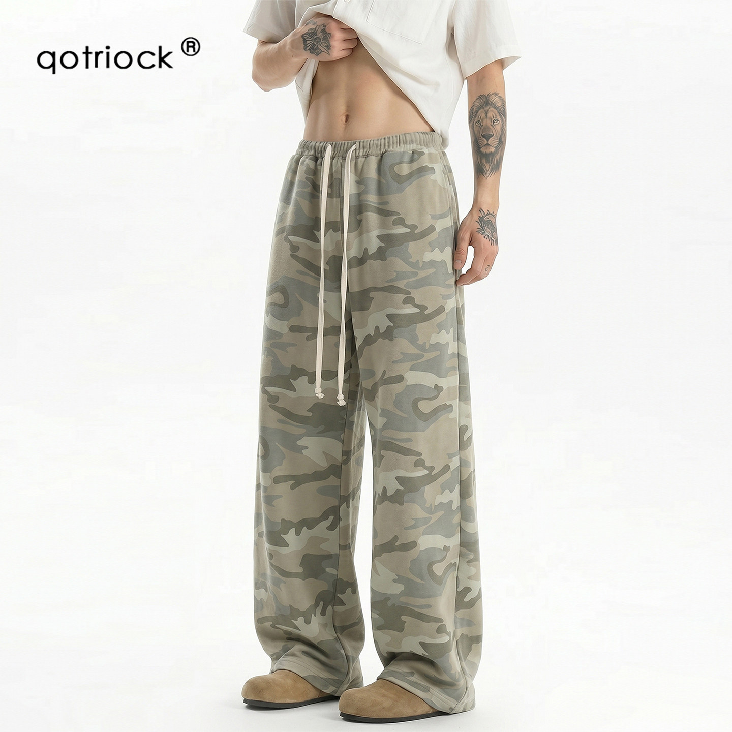 QOTRIOCK美式高街迷彩风休闲裤男图片
