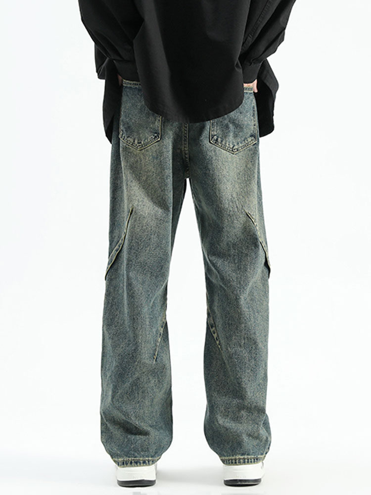 아메리칸 하이스트리트 남성 디컨스트럭티드 진 겨울 트렌드 브랜드 벨벳과 도톰한 디자인 루즈한 스트레이트 팬츠 캐주얼 팬츠