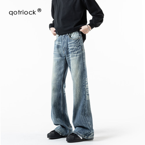 QOTRIOCK美式vibe闪电裂纹牛仔裤