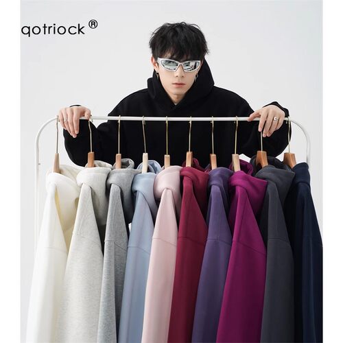 QOTRIOCK420G重磅纯色连帽卫衣男