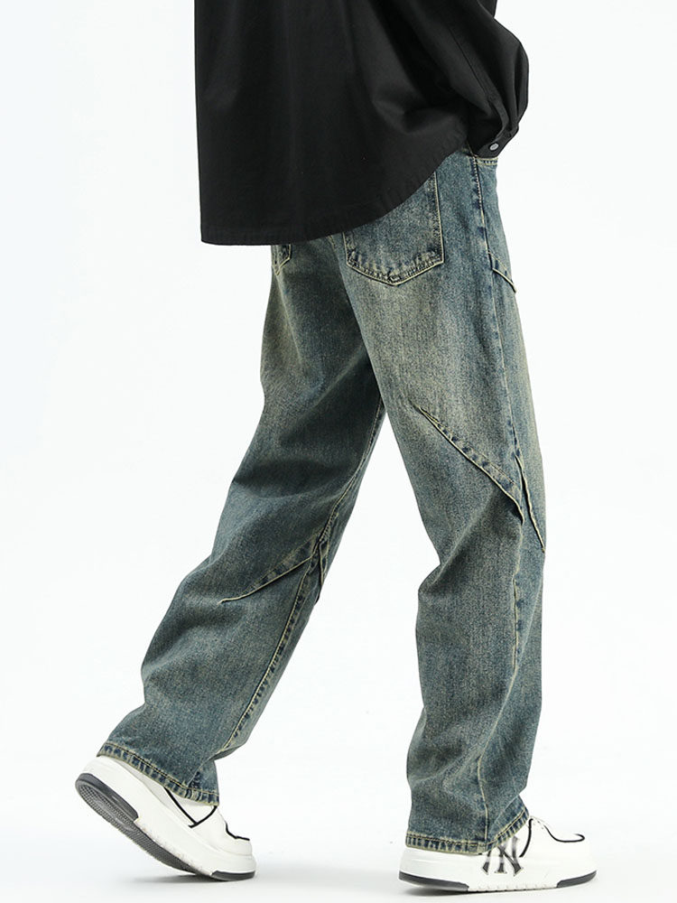 아메리칸 하이스트리트 남성 디컨스트럭티드 진 겨울 트렌드 브랜드 벨벳과 도톰한 디자인 루즈한 스트레이트 팬츠 캐주얼 팬츠