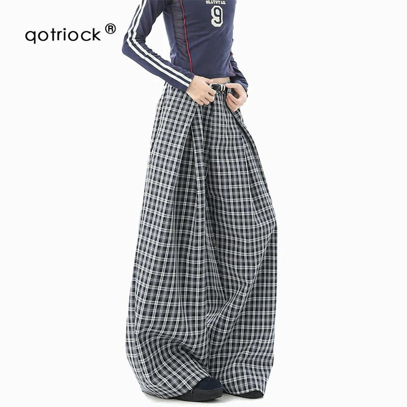 QOTRIOCK浅蓝色格纹休闲裤松弛感图片
