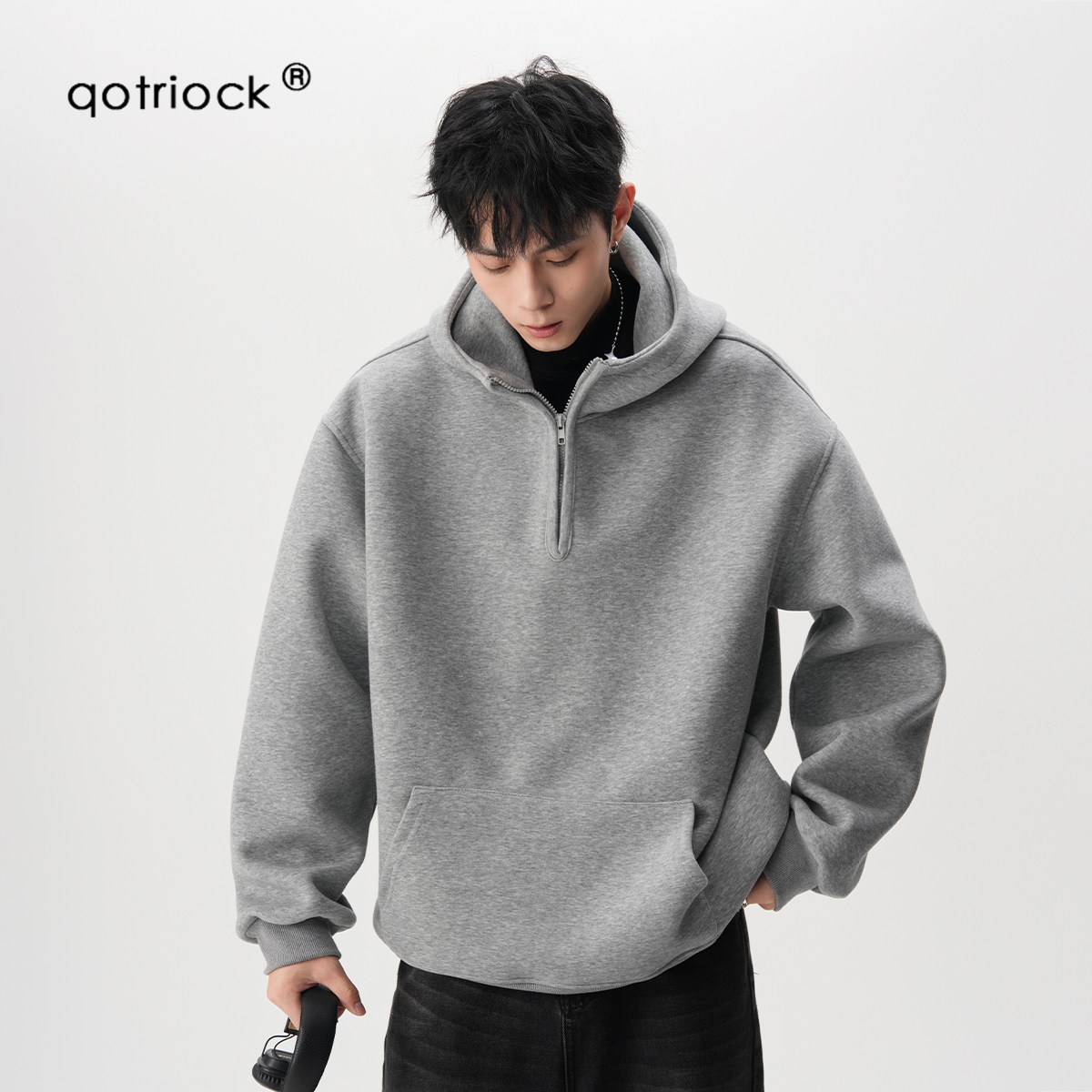 QOTRIOCK重磅半拉链连帽卫衣男女图片