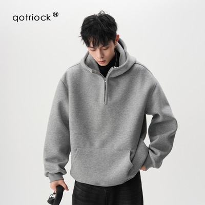 440G重磅半拉链连帽卫衣男女oversize设计感加厚外套加绒情侣上衣