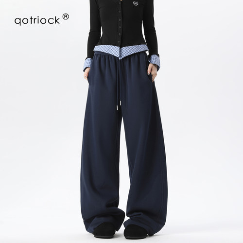 QOTRIOCK藏青色垂感弯刀运动卫裤