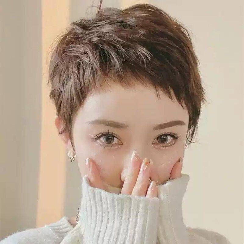 狗啃刘海假发女舒适真发全真人发双递针真发全头套时尚自然短直发