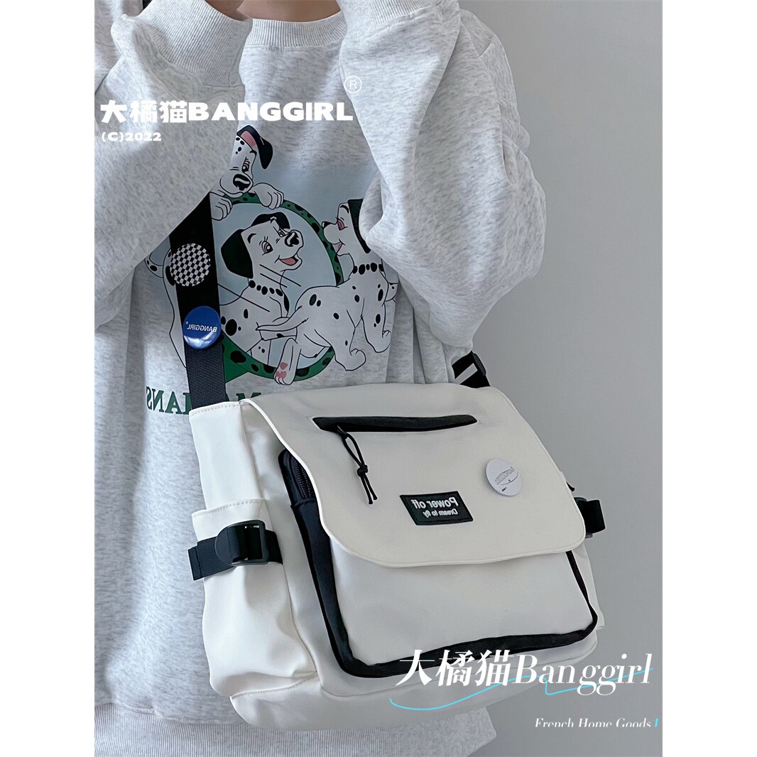 ins大学生斜挎包上课休闲背包单肩包 日系包包女原宿复古邮差包男