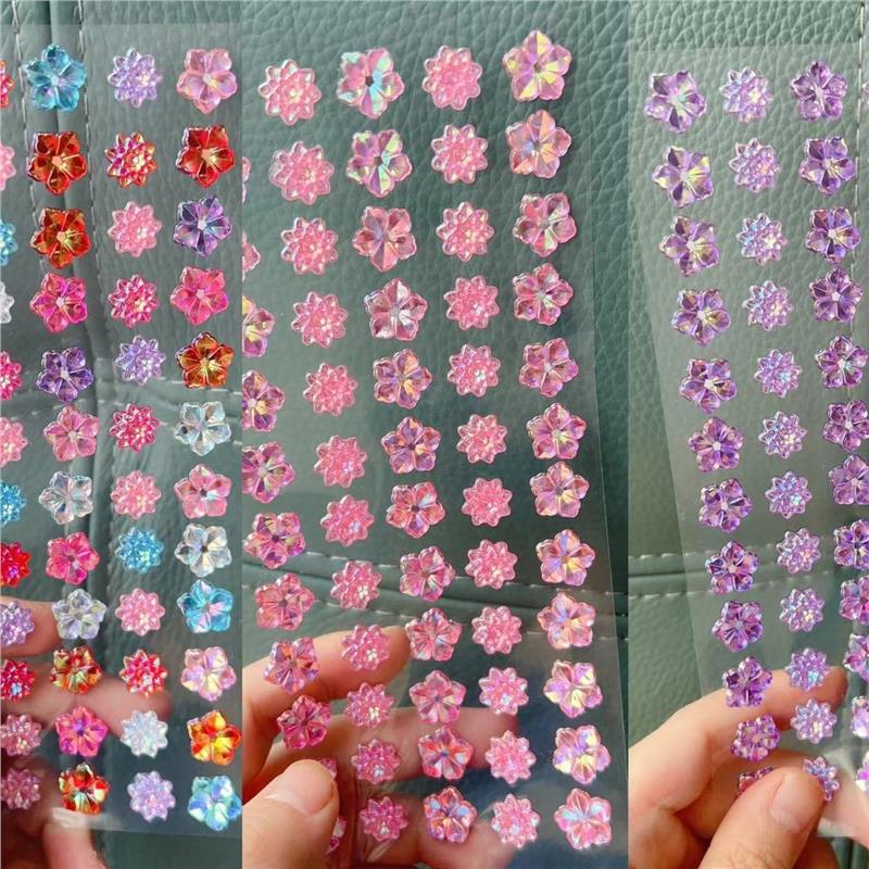 彩粉紫荷花牡丹水晶带钻石贴纸公主3d立体宝石儿童粘贴画女孩玩具