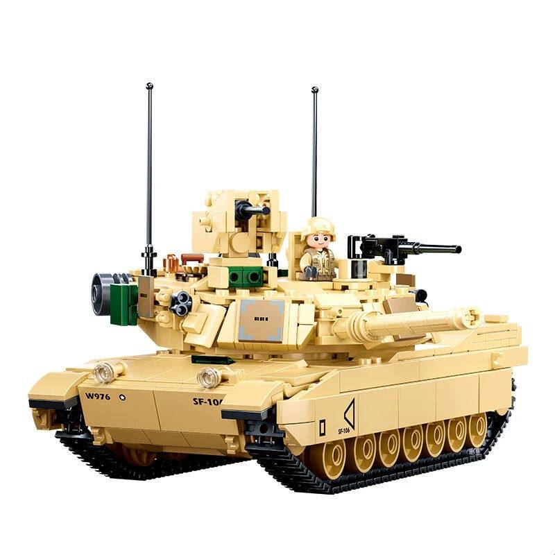 现代军事艾布拉姆斯M1A2主战坦克M4A3谢尔曼步兵战车益智拼装积木