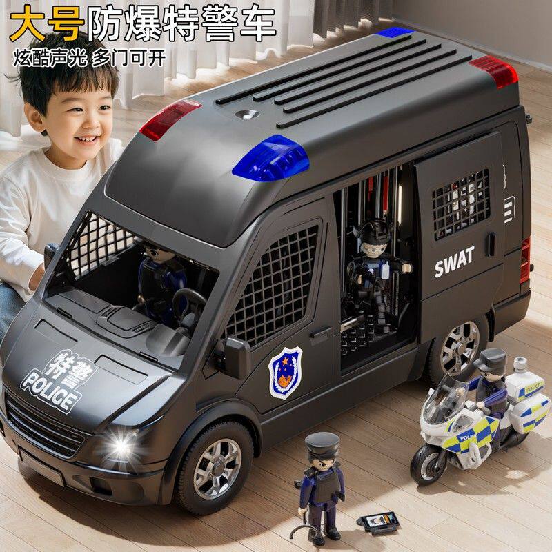大号警车玩具儿童特警越野车模型110警察押运车玩具车小汽车男孩