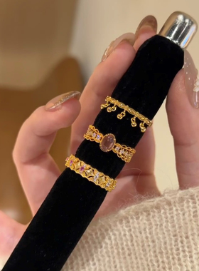 EARMOON 古法仿紫水晶摇铃戒指女轻奢高级感小众独特精致时尚戒指