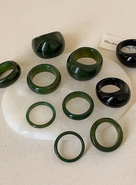 EARMOON 小众轻奢玛瑙绿戒指女复古独特个性时尚气质优雅百搭指环