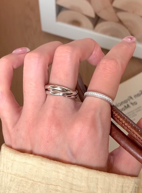 EARMOON 环环相扣中古三环戒指冷淡风高级感食指戒小众设计感尾戒